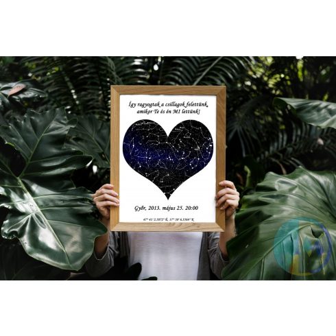Szív alakú csillagtérkép ajándék a szerelmes emlékekhez