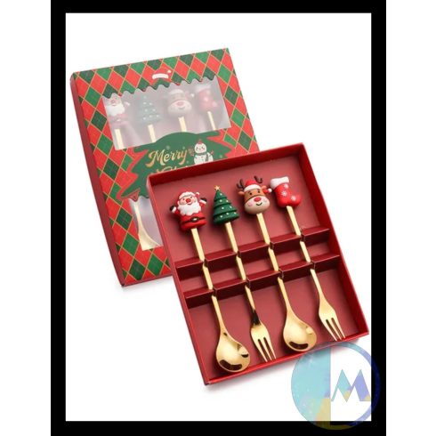 Díszdobozos karácsonyi ajándék kanál és villa szett