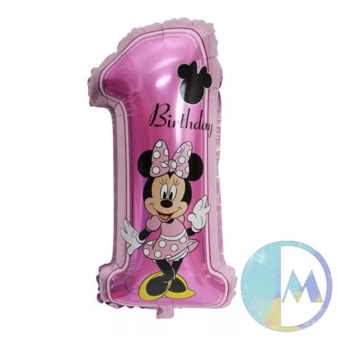 5 darabos 1-es éves rózsaszín Minnie fólia lufi szett