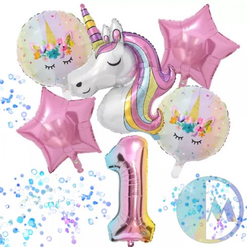Hatalmas, unikornisos, csillagos születésnapi fólia lufi szett