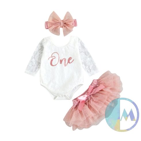 Csipkés hosszú ujjú 3 részes szülinapi szett