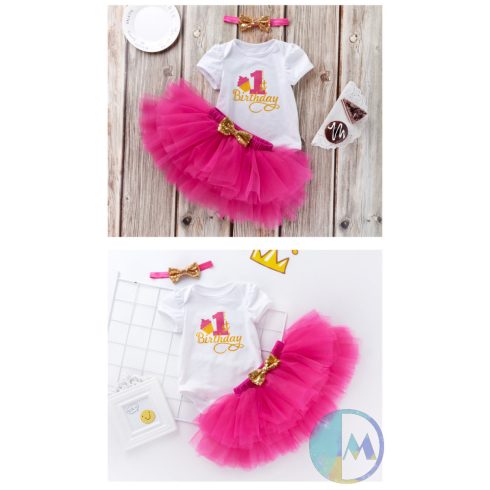 1 éves rövid ujjú születésnapi tüll szoknyás szett muffin formával - 3 részes