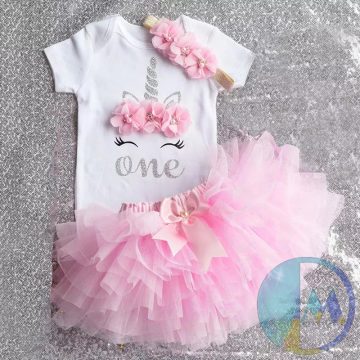   Gyöngyös, köves, rózsaszín 1 éves unikornisos születésnapi szett