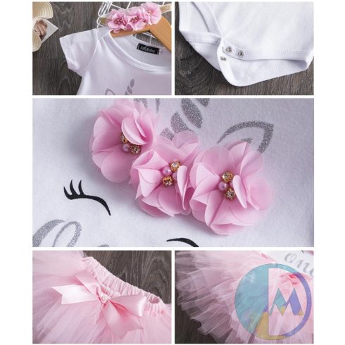 Gyöngyös, köves, rózsaszín 1 éves unikornisos születésnapi szett