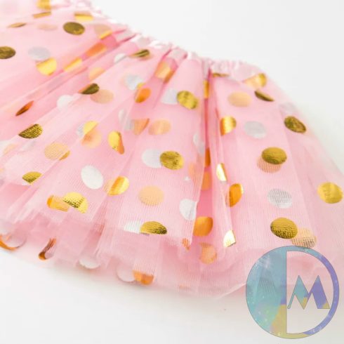 Hosszú ujjú 1-es számú, arany masnis bodys,  tüll szoknyás 1 éves 2 részes születésnapi szett