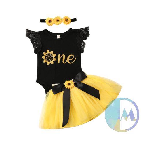 Vagány, fekete színű napraforgós 1 éves születésnapi szett