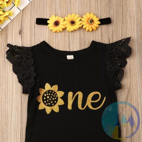 Vagány, fekete színű napraforgós 1 éves születésnapi szett