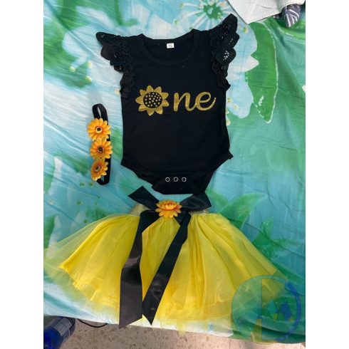 Vagány, fekete színű napraforgós 1 éves születésnapi szett