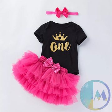   Vibráló fekete- pink- arany színű 1 éves születésnapi szett